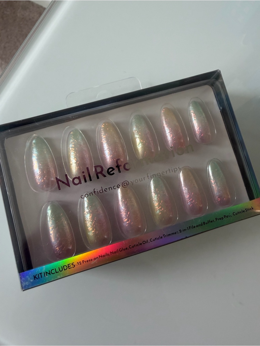 Nail reformation colorful pastel pearl almond shape press On Nails set
